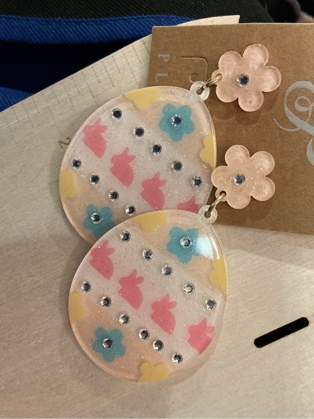 ⭐ Pastel Floral Bunny Glitter Statement Dangle Earrings Cute Kawaii - Thumbnail 3