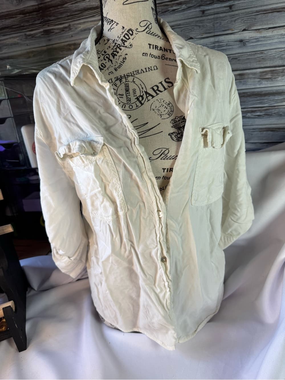 ★ White Crinkle Texture Button Front Shirt Jacket Boho Chic Top