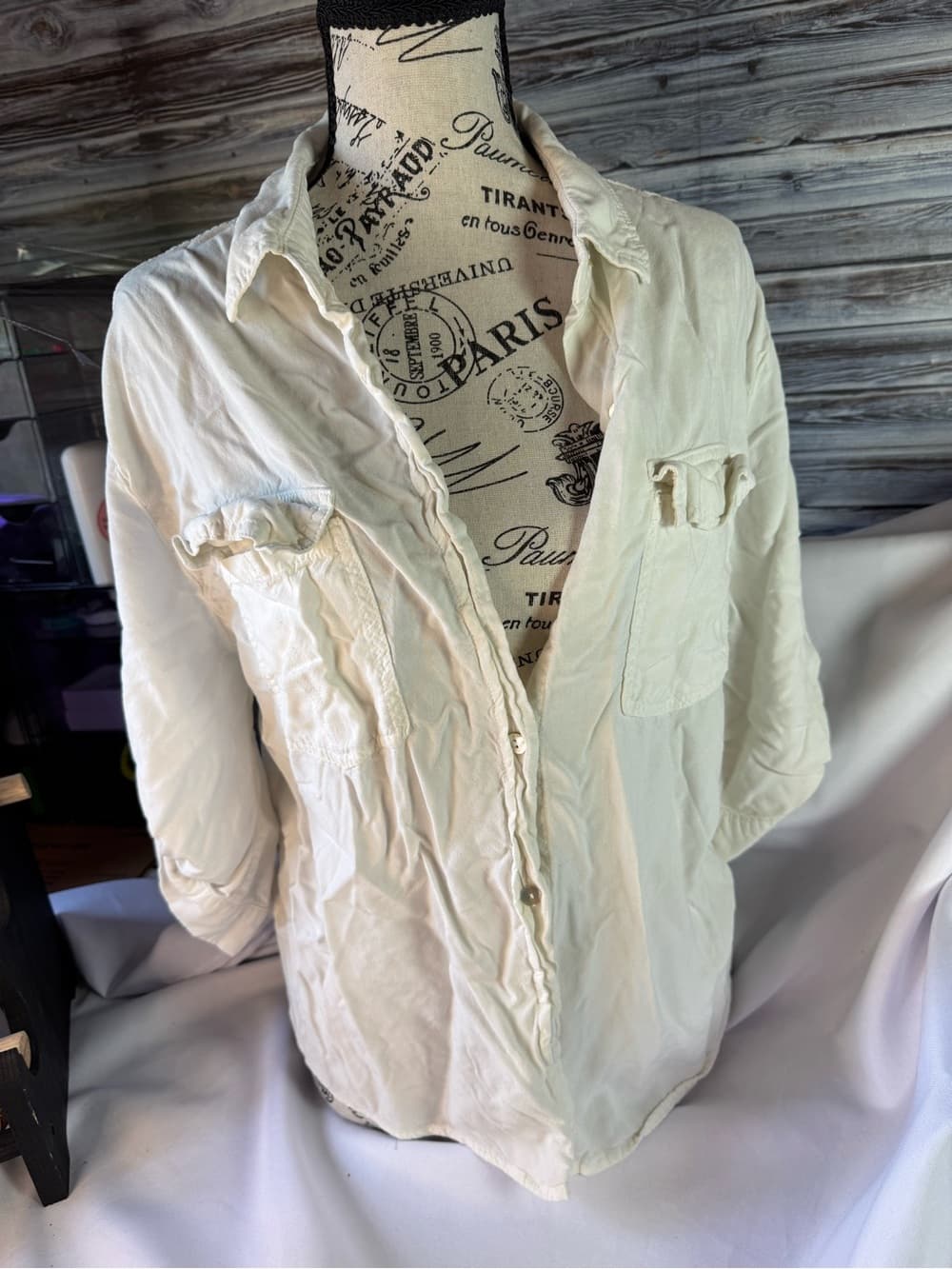 ★ White Crinkle Texture Button Front Shirt Jacket Boho Chic Top - Thumbnail 6