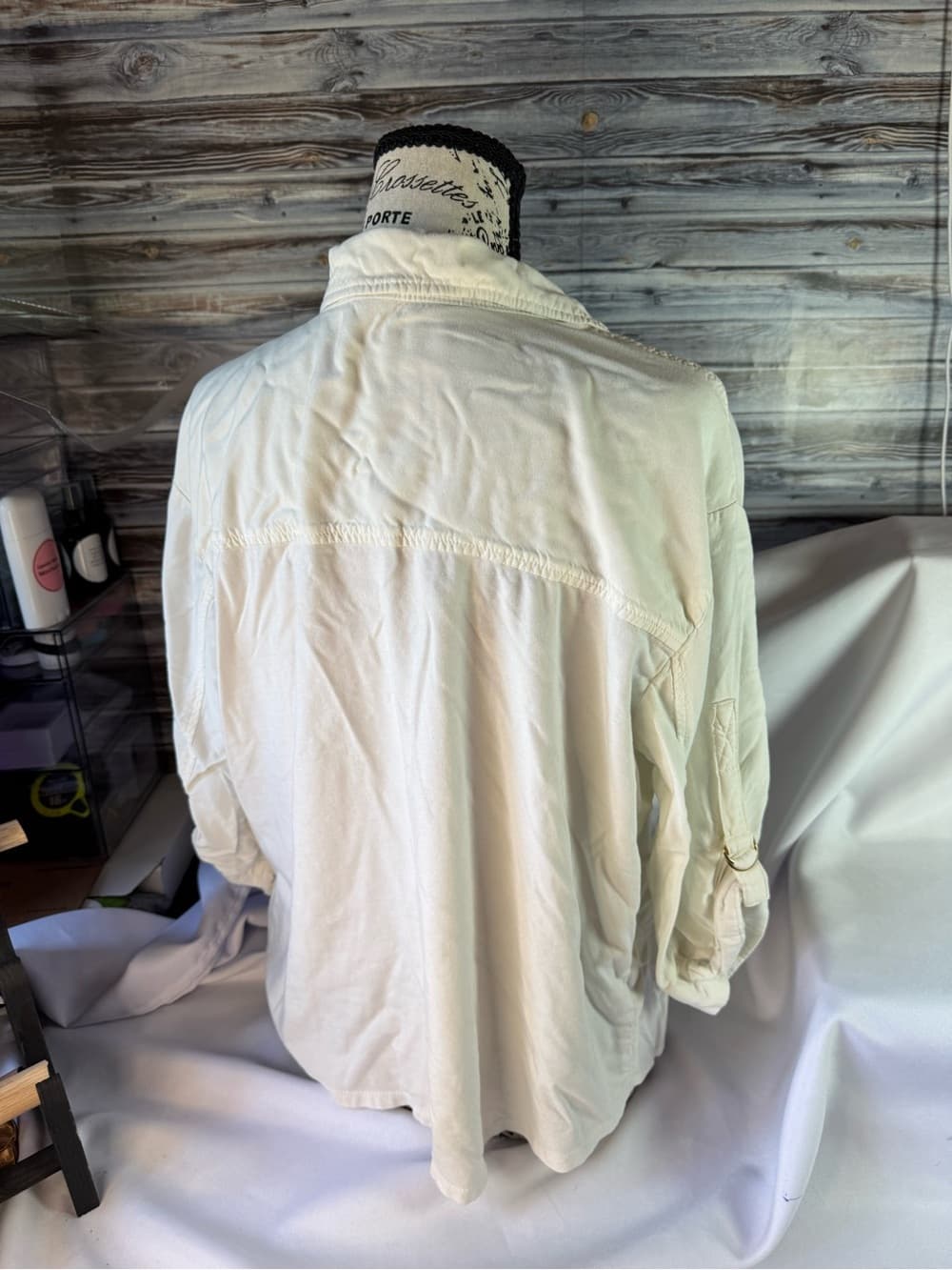 ★ White Crinkle Texture Button Front Shirt Jacket Boho Chic Top - Thumbnail 5