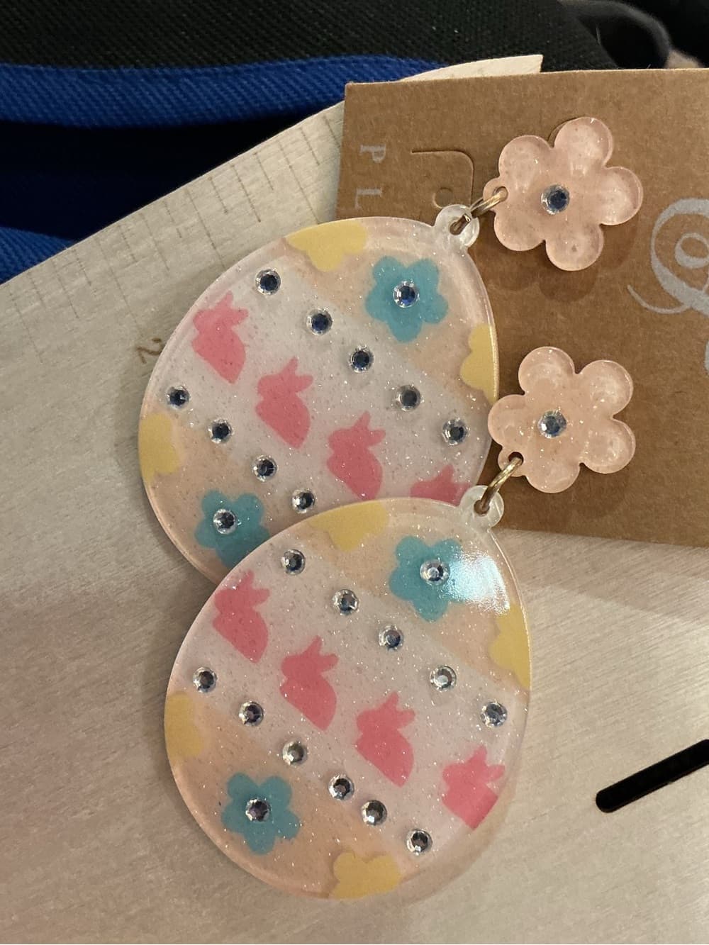 ⭐ Pastel Floral Bunny Glitter Statement Dangle Earrings Cute Kawaii - Thumbnail 2