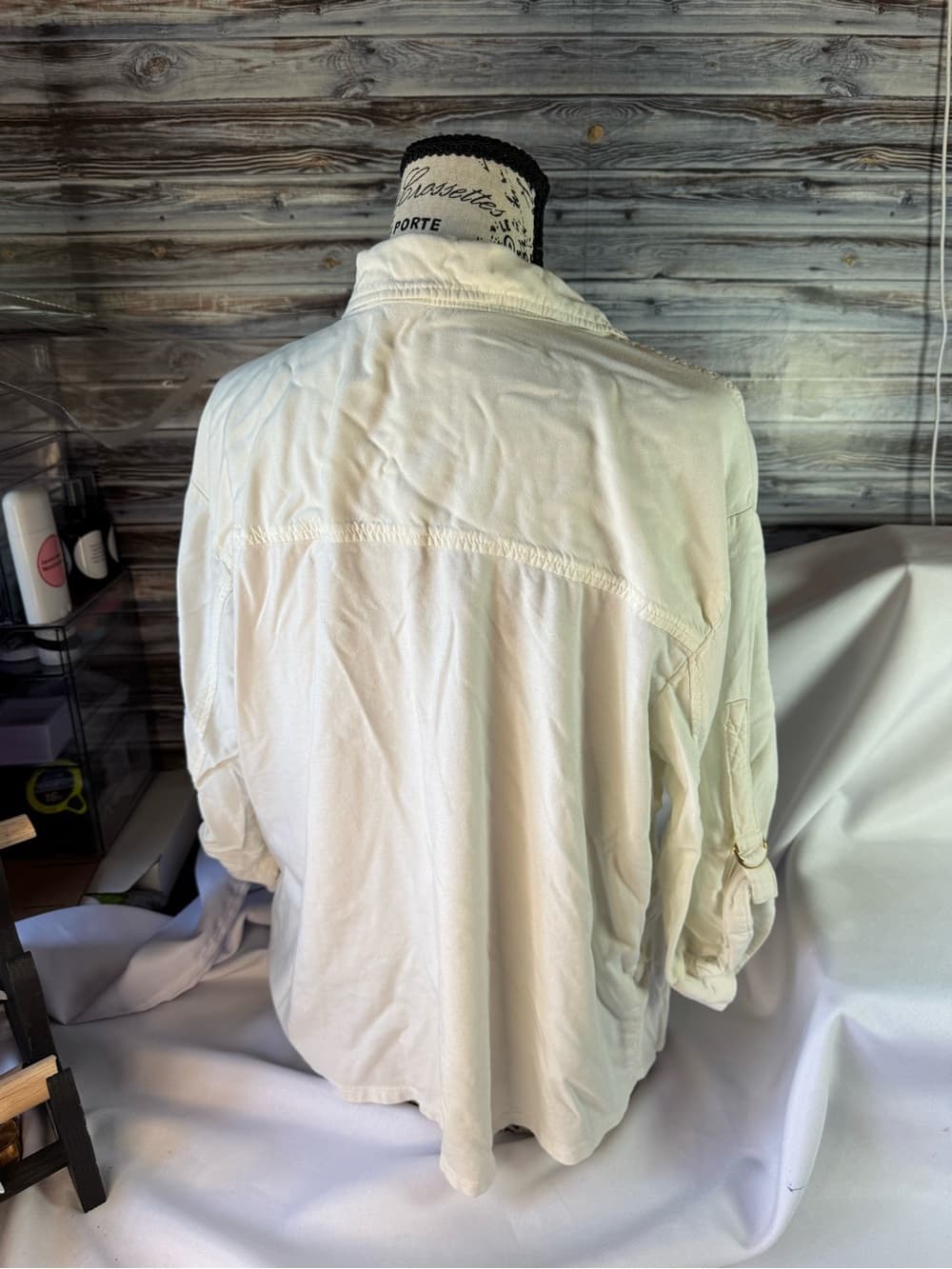 ★ White Crinkle Texture Button Front Shirt Jacket Boho Chic Top - Thumbnail 4