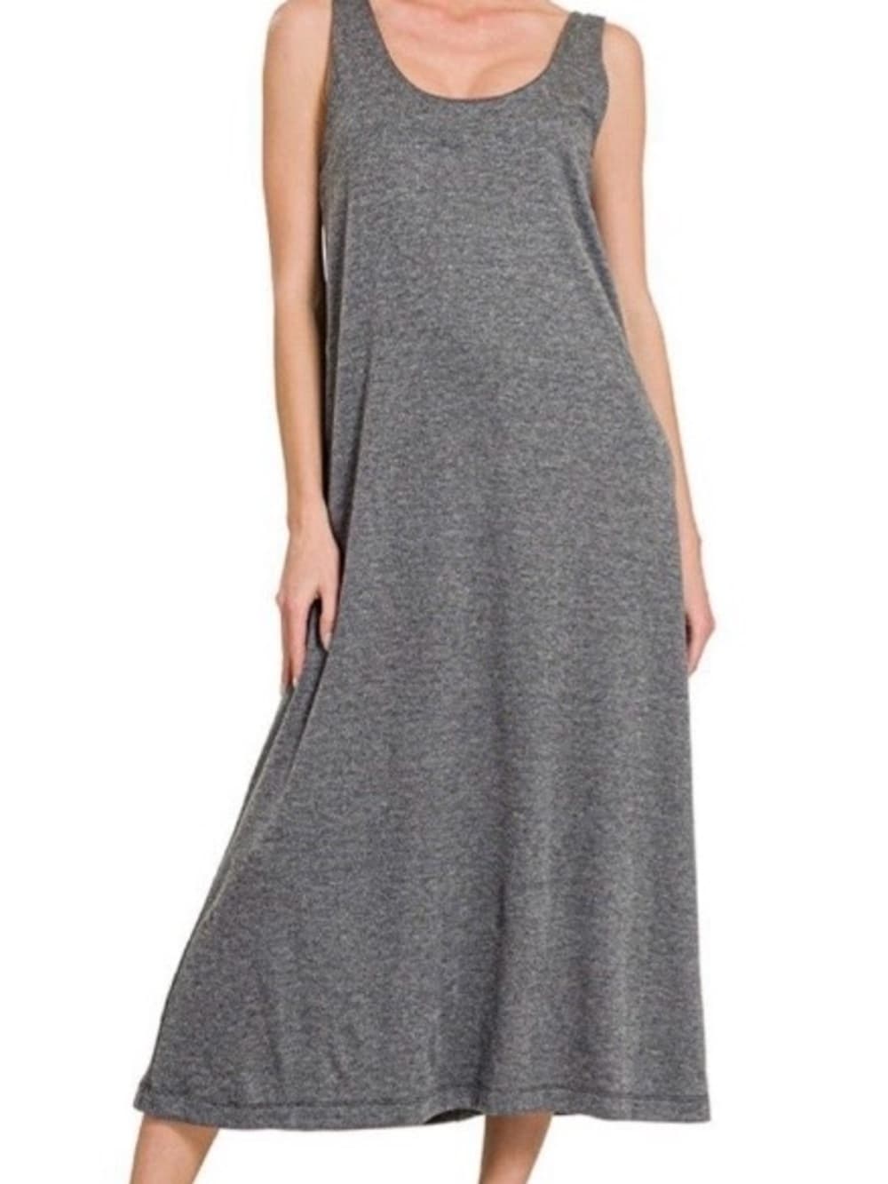 ⭐ Heather Gray Sleeveless Maxi Dress Open Back Lounge Casual Chic - Thumbnail 7