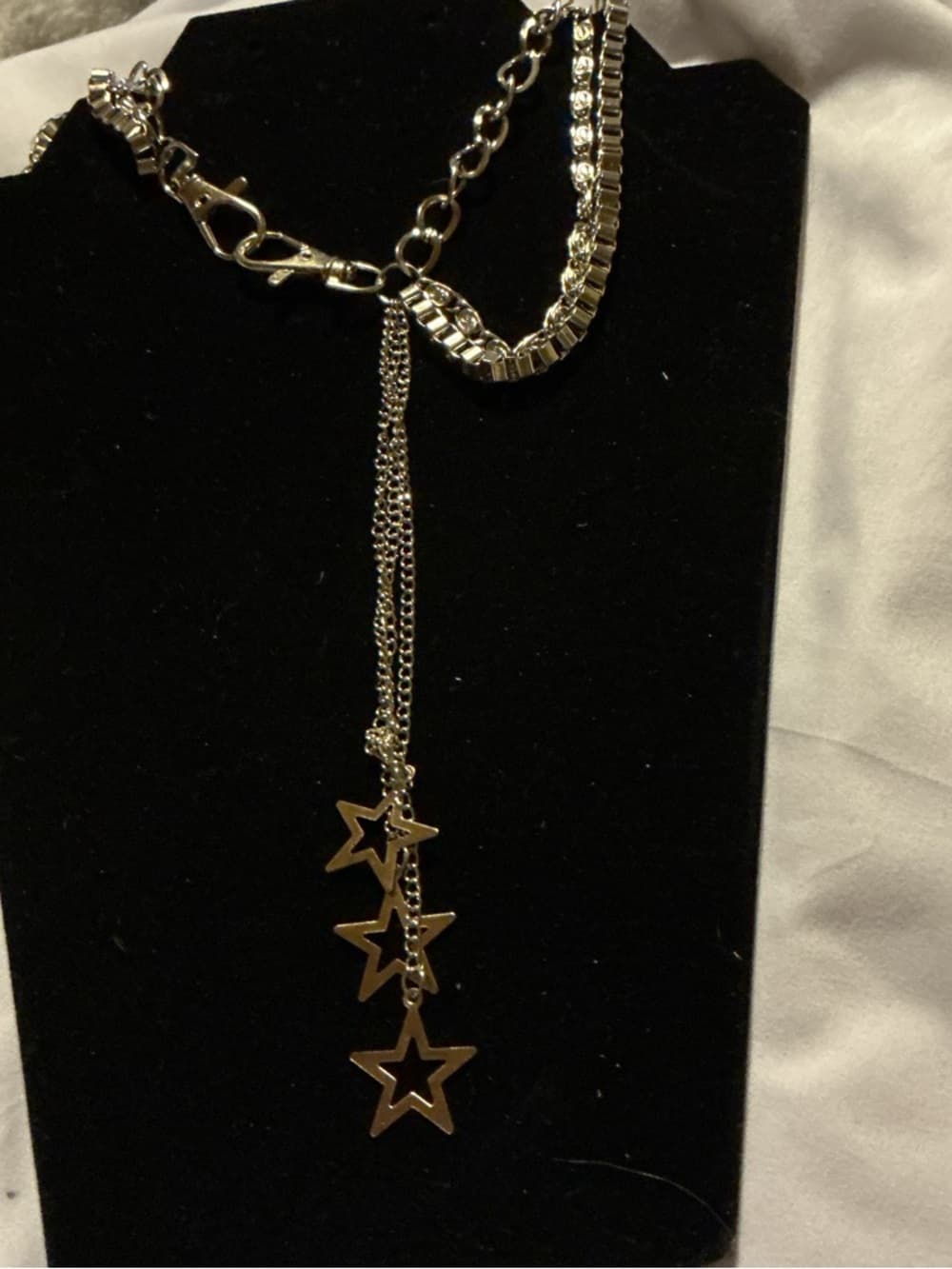 Layered Gold Chain Necklace Star Drop Pendant Multi Strand Statement - Thumbnail 2