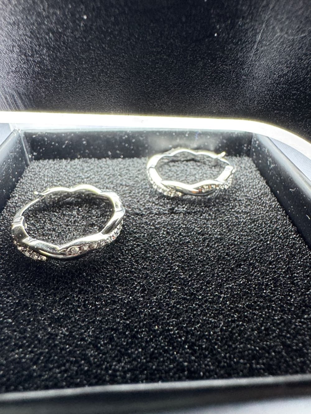 Cate & Chloe Silver Tone Hoop Earrings Rhinestone Gift Box - Thumbnail 2