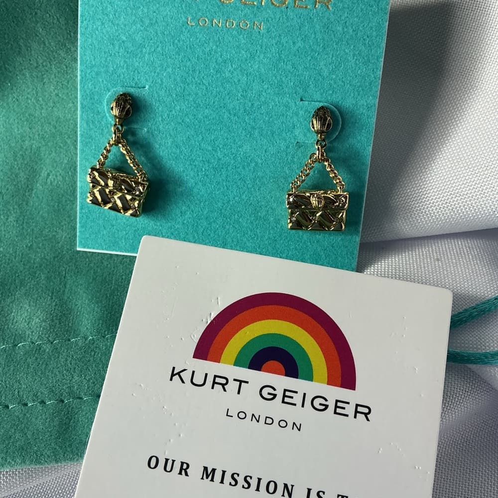 Kurt Geiger London Mini Bag Earrings Gold NWT Sold Out Rare HTF