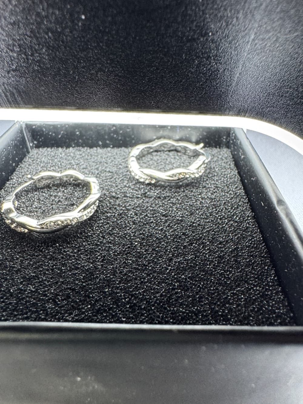 Cate & Chloe Silver Tone Hoop Earrings Rhinestone Gift Box