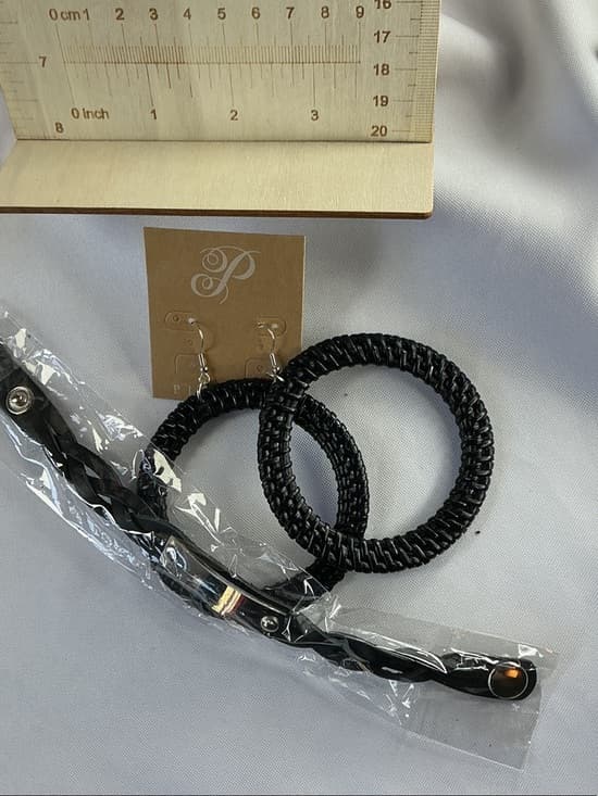 ★ Boho Black Hoop Earrings & Braided Bracelet Jewelry Bundle - Thumbnail 4