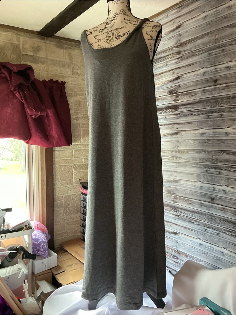 ⭐ Heather Gray Sleeveless Maxi Dress Open Back Lounge Casual Chic - Thumbnail 2
