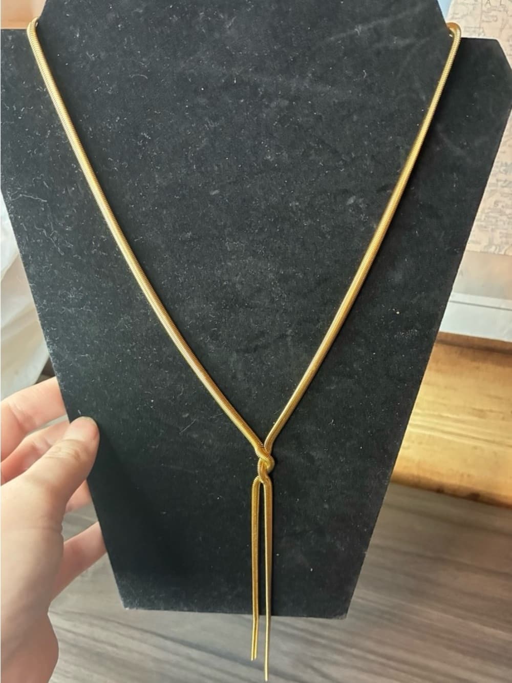 ★ Gold Snake Chain Knot Tassel Necklace Minimalist Statement - Thumbnail 7