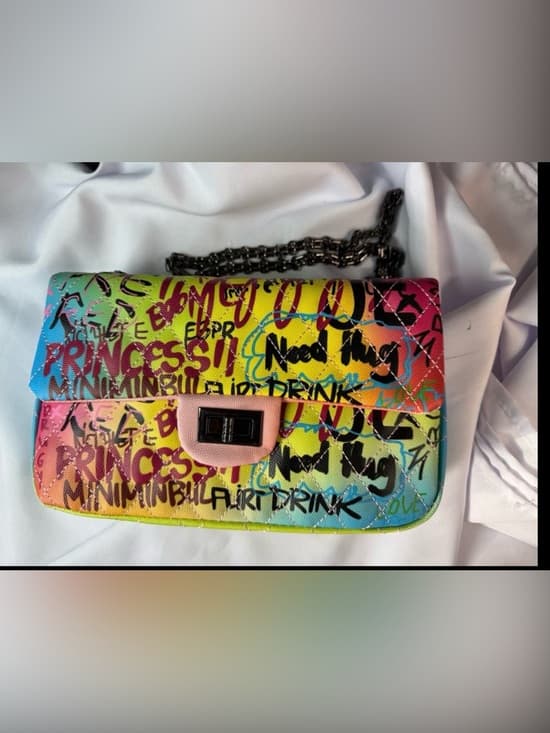 ⭐ Graffiti Pop Art Crossbody Bag Colorful Quilted Chain Strap Purse - Thumbnail 10