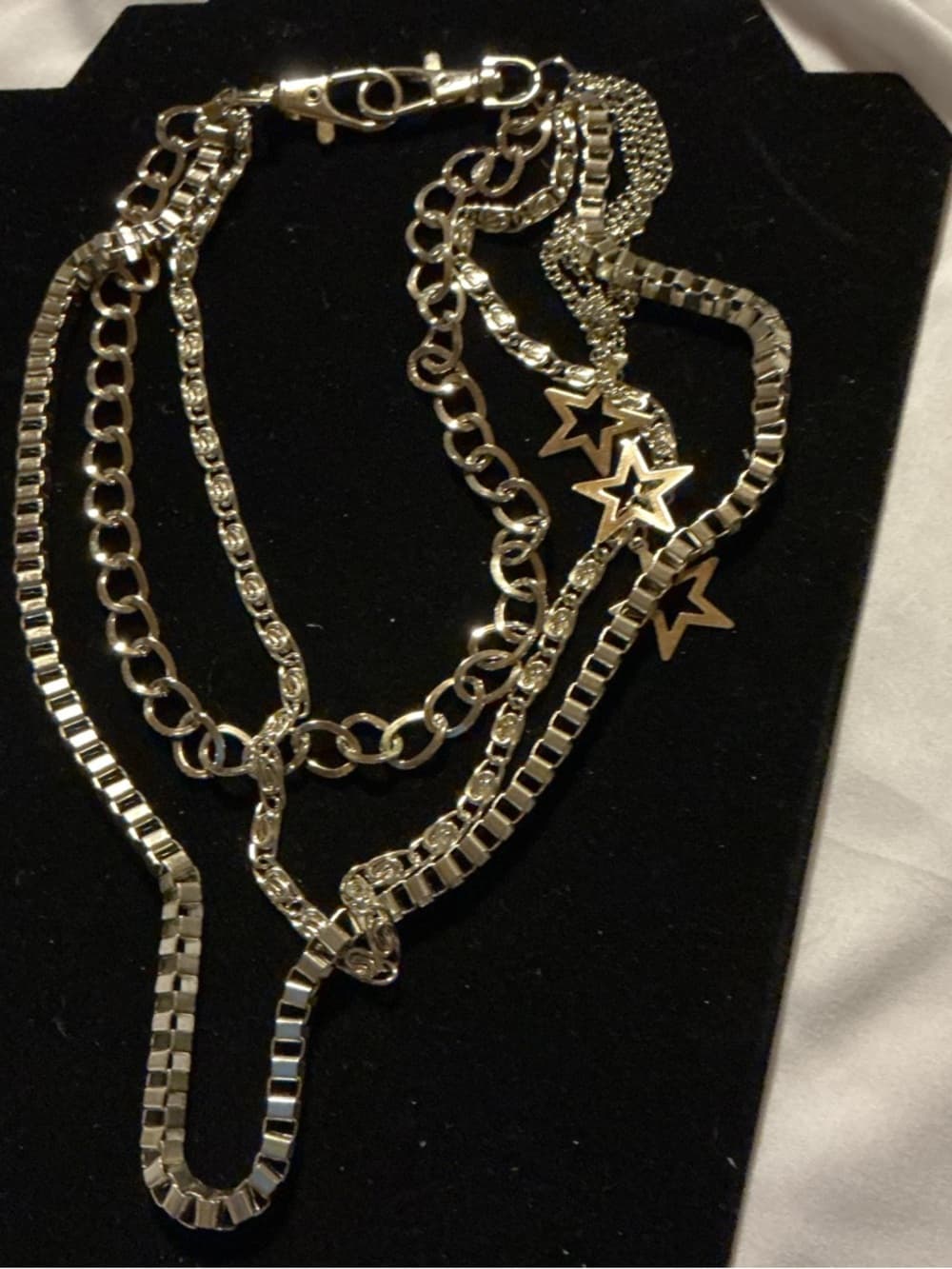 Layered Gold Chain Necklace Star Drop Pendant Multi Strand Statement