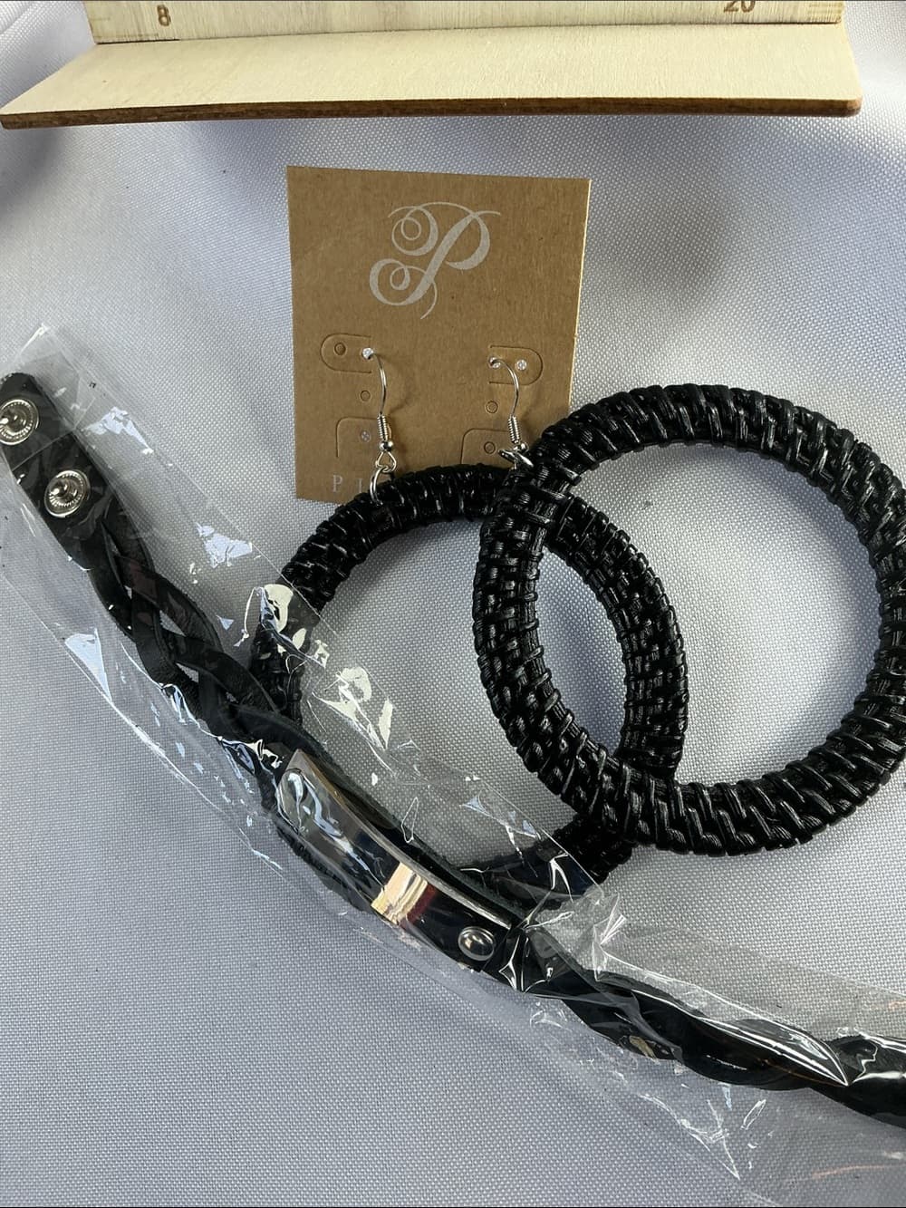 ★ Boho Black Hoop Earrings & Braided Bracelet Jewelry Bundle - Thumbnail 2