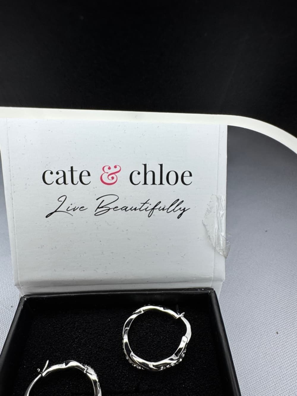 Cate & Chloe Silver Tone Hoop Earrings Rhinestone Gift Box - Thumbnail 3