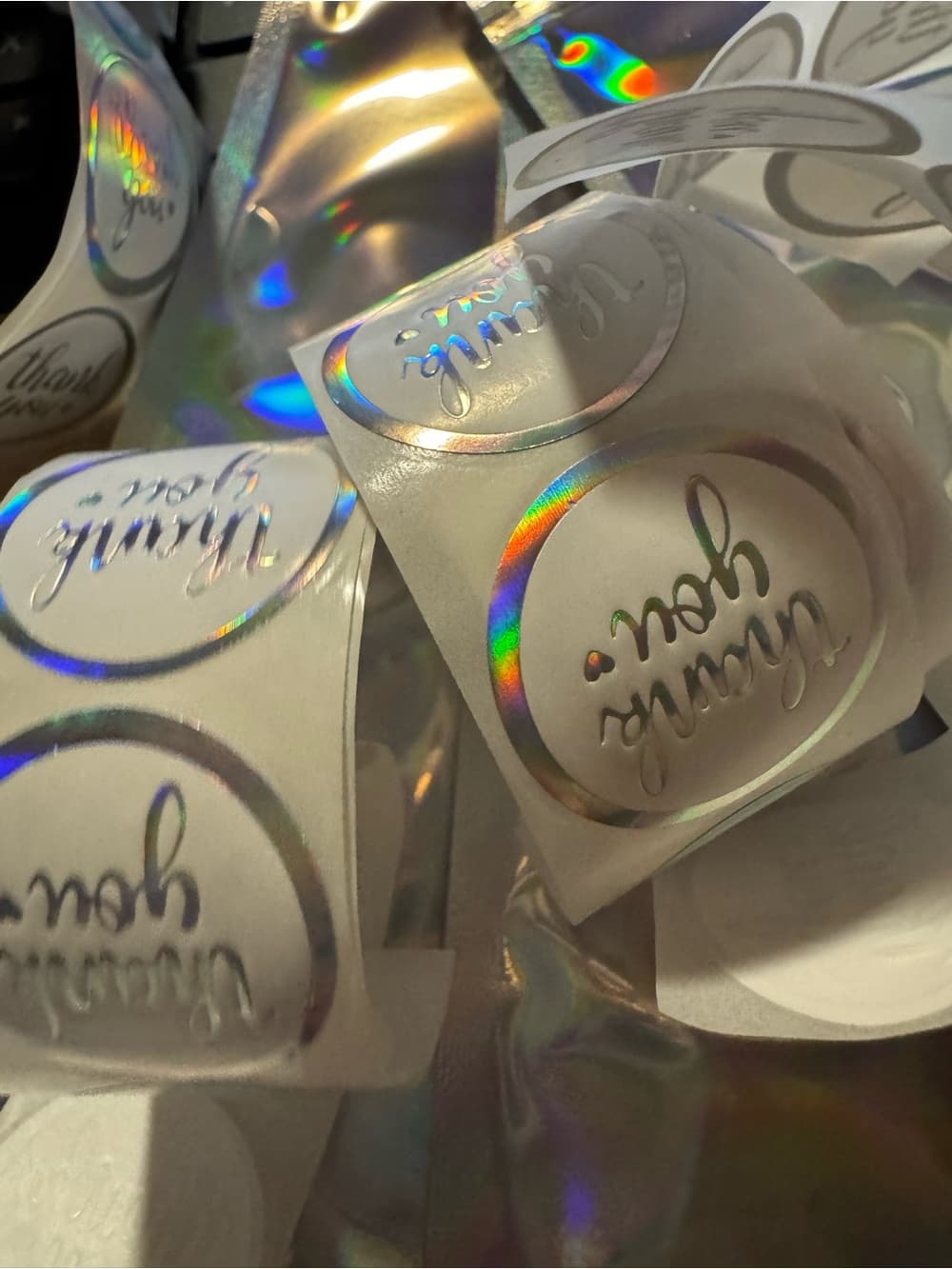 ★ 50 Silver Holographic Thank You Stickers Seals Happy Mail Packaging - Thumbnail 2