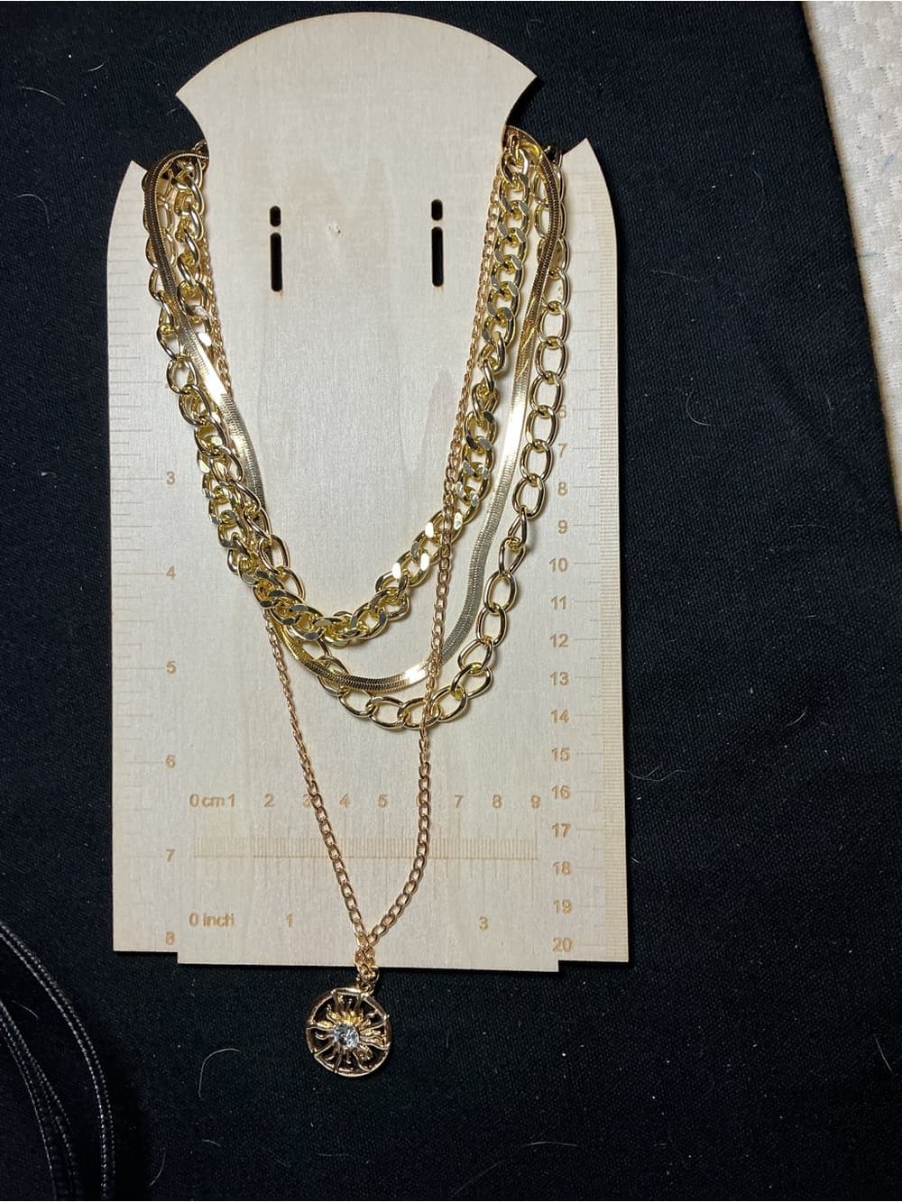 ⭐ Layered Gold Tone Chain Necklace Sunburst Medallion Statement Piece - Thumbnail 4