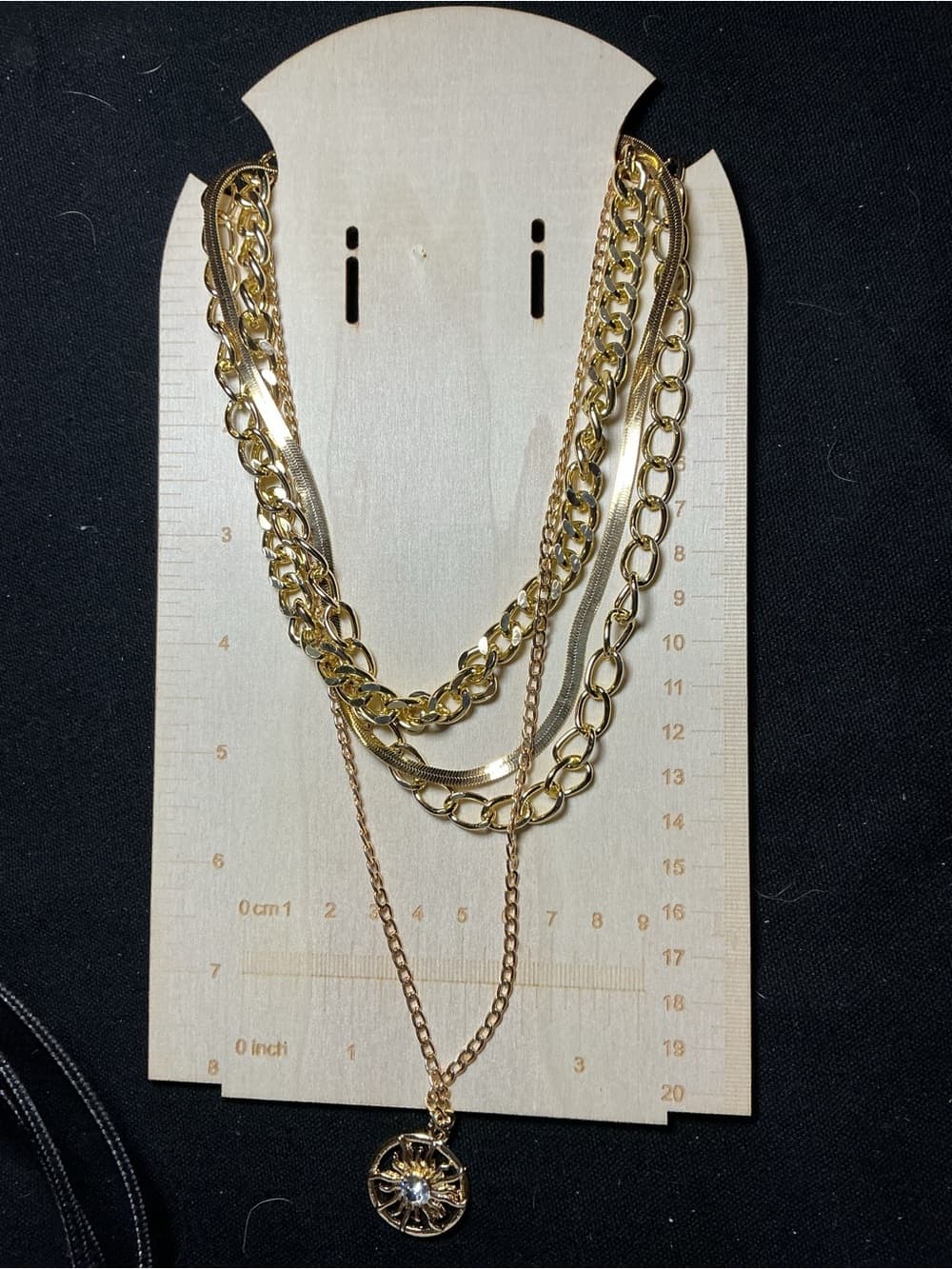 ⭐ Layered Gold Tone Chain Necklace Sunburst Medallion Statement Piece