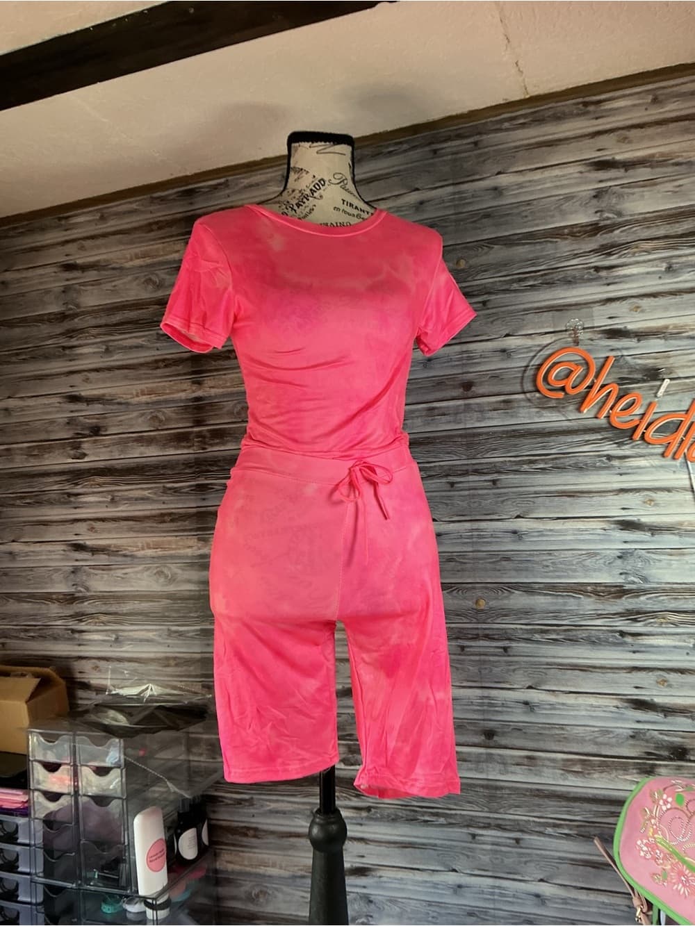 ⭐ Hot Pink Tie Dye Biker Short Lounge Set Two Piece Outfit - Thumbnail 5
