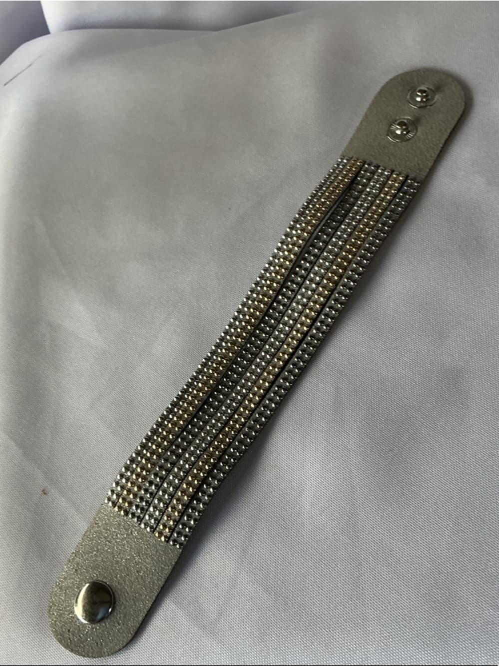 Rhinestone Wrap Bracelet Silver Gold Studded Layered Snap Cuff - Thumbnail 5