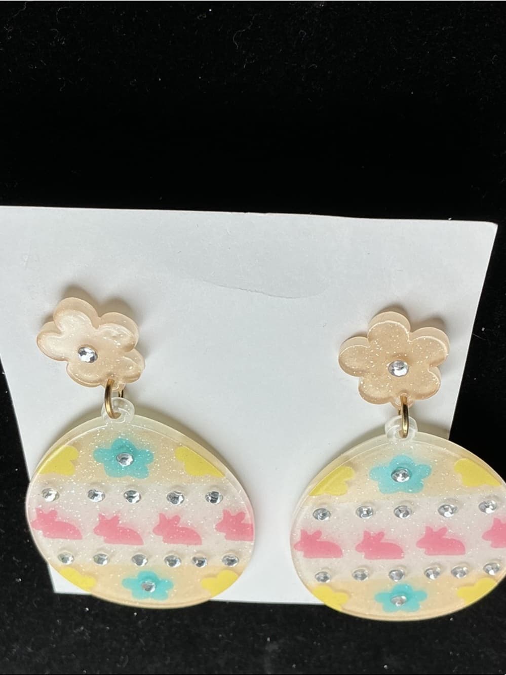 ⭐️Easter Bunny Egg Dangle Earrings Pastel Floral Rhinestone Cute Spring Jewelry - Thumbnail 3