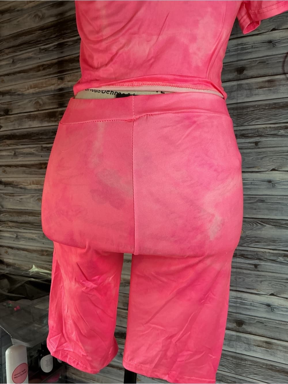⭐ Hot Pink Tie Dye Biker Short Lounge Set Two Piece Outfit - Thumbnail 4
