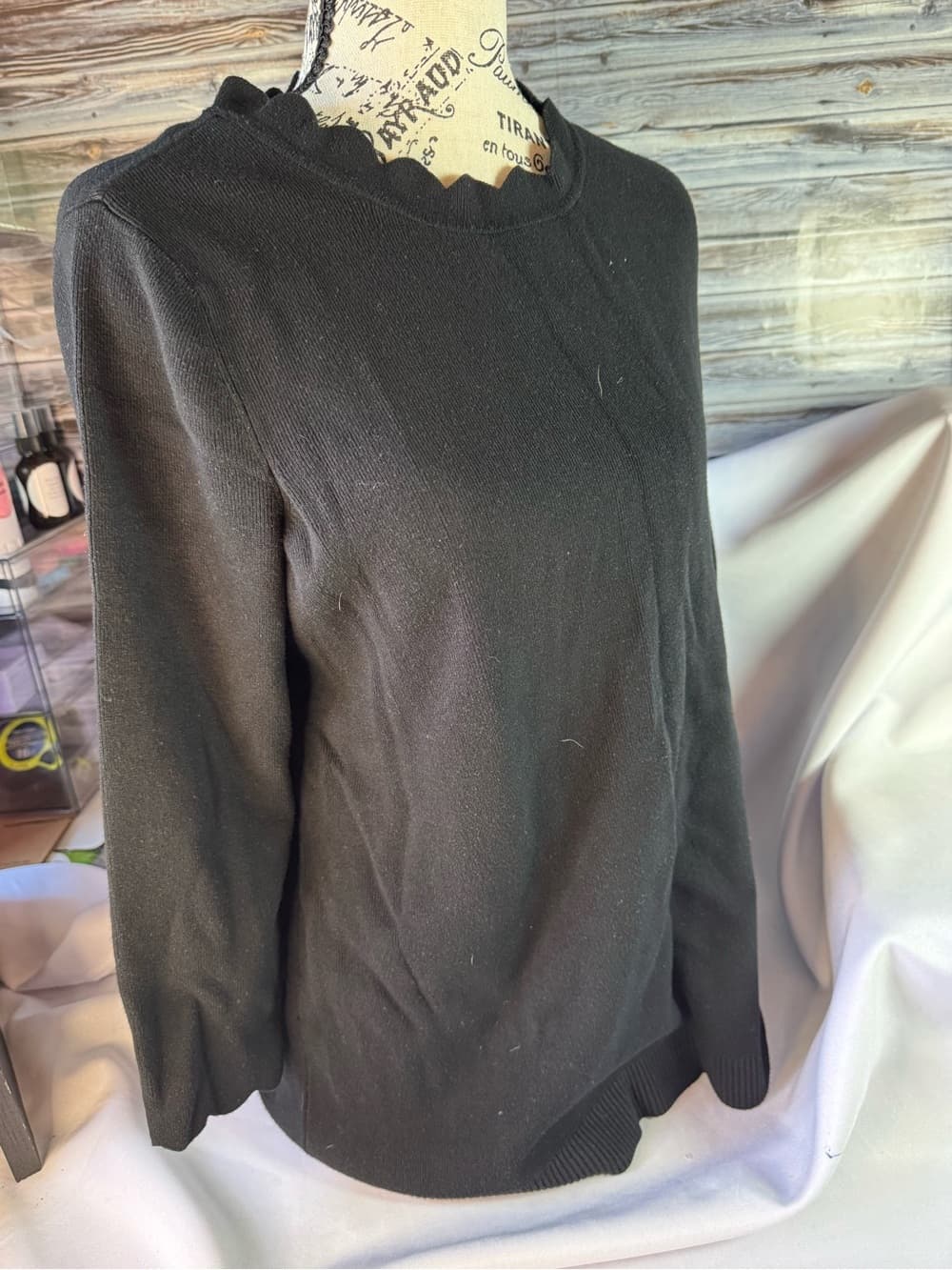 ★ Hawthorn Black Scallop Neck Sweater 1X Classic Chic Pullover - Thumbnail 6