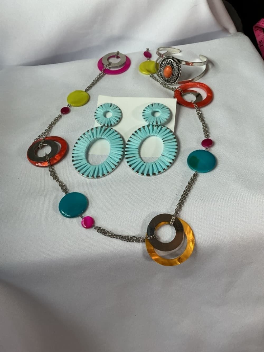 ★ Colorful Boho Jewelry Set Statement Necklace Earrings Cuff Bracelet - Thumbnail 5