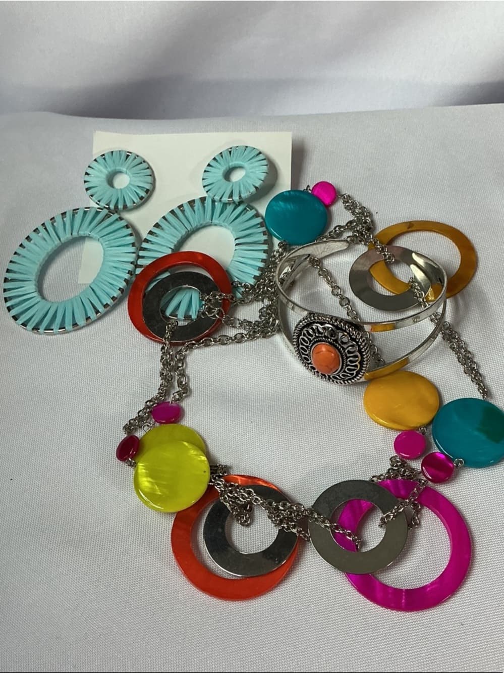 ★ Colorful Boho Jewelry Set Statement Necklace Earrings Cuff Bracelet