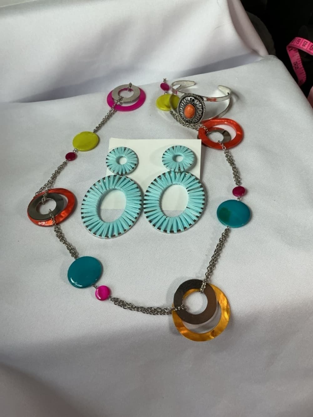 ★ Colorful Boho Jewelry Set Statement Necklace Earrings Cuff Bracelet - Thumbnail 7