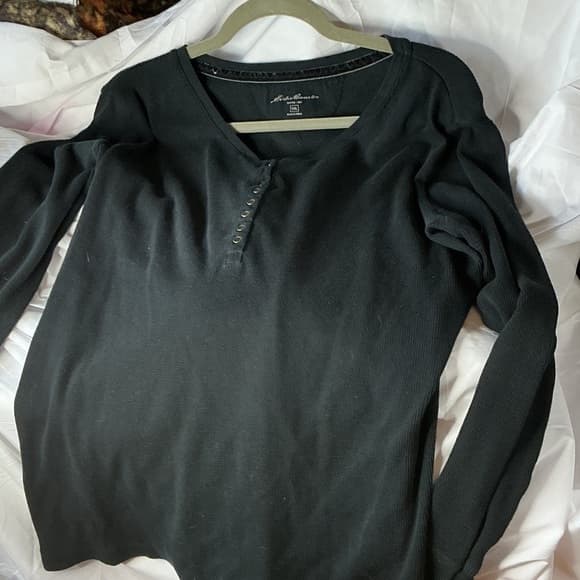 Eddie Bauer Black Long Sleeve Tee with Button Detail - Thumbnail 5
