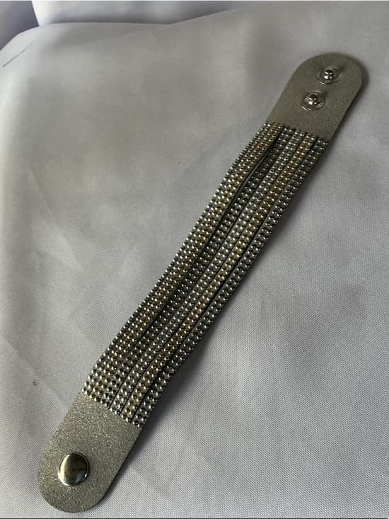 Rhinestone Wrap Bracelet Silver Gold Studded Layered Snap Cuff - Thumbnail 6