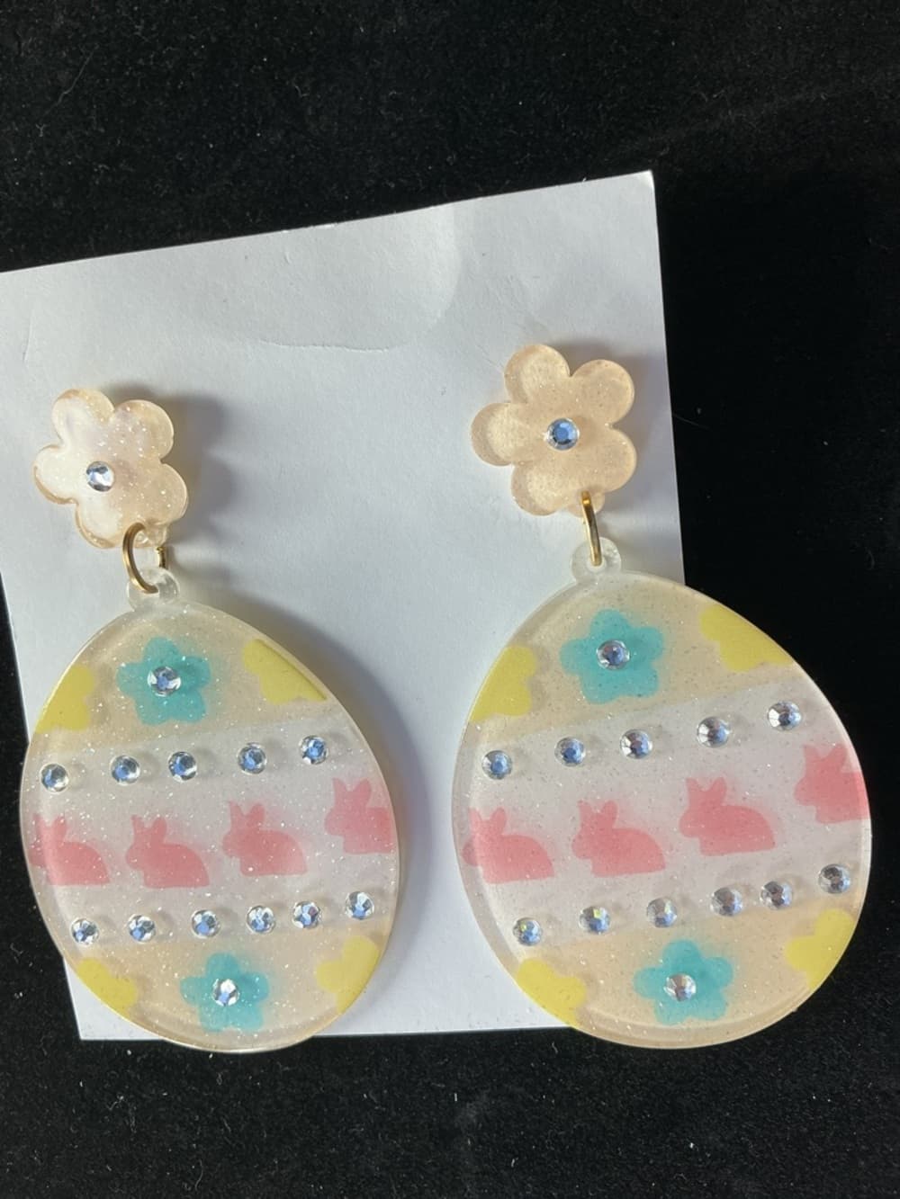 ⭐️Easter Bunny Egg Dangle Earrings Pastel Floral Rhinestone Cute Spring Jewelry - Thumbnail 2