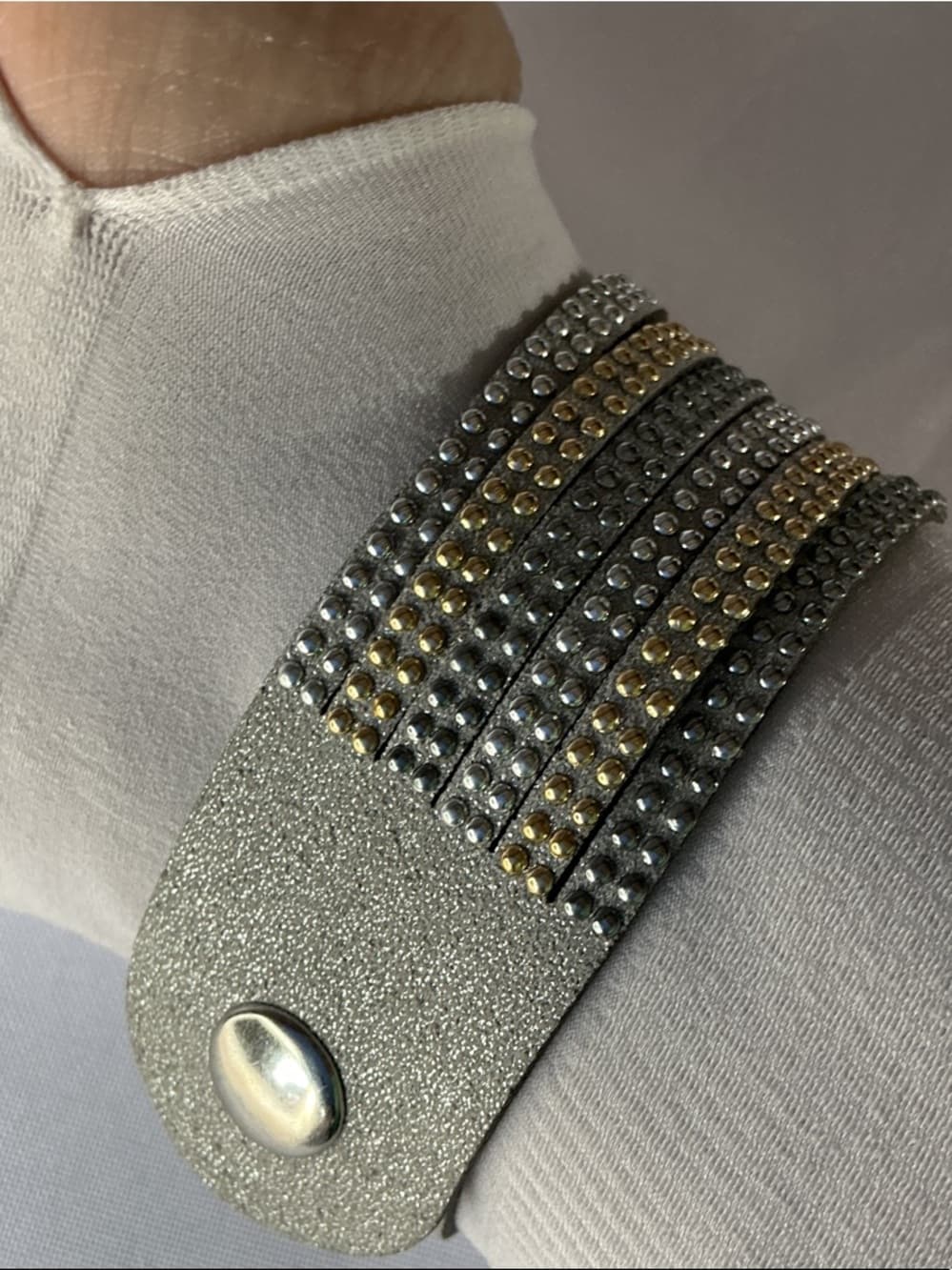 Rhinestone Wrap Bracelet Silver Gold Studded Layered Snap Cuff - Thumbnail 3