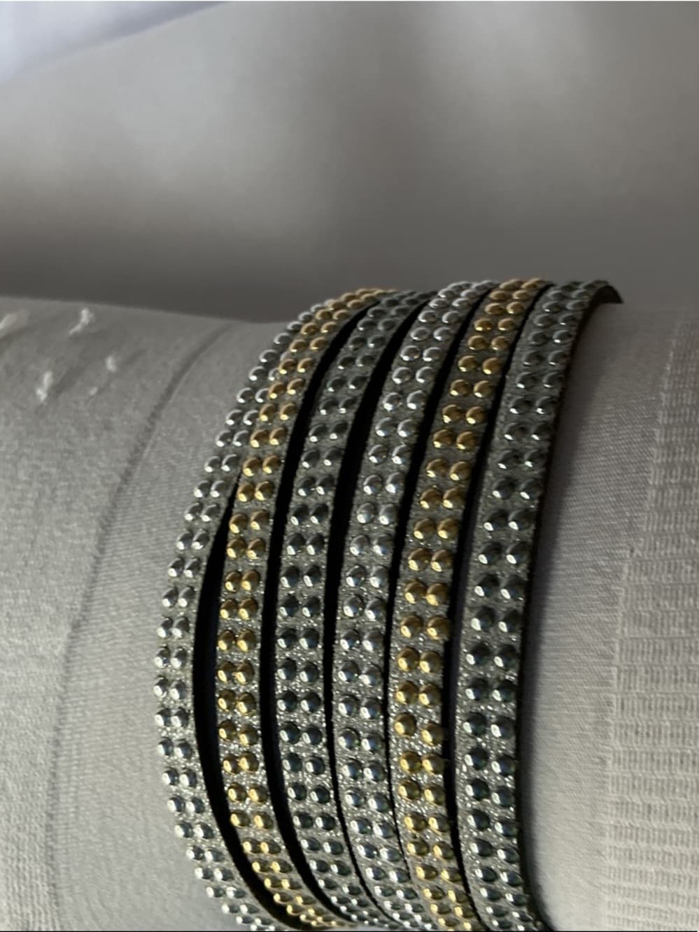 Rhinestone Wrap Bracelet Silver Gold Studded Layered Snap Cuff - Thumbnail 2