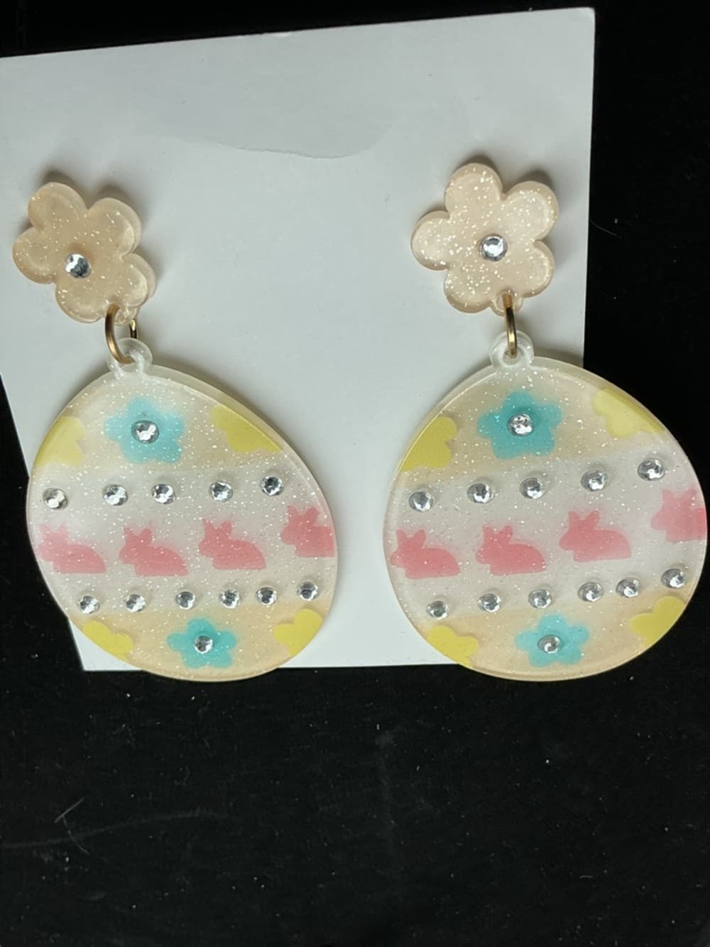 ⭐️Easter Bunny Egg Dangle Earrings Pastel Floral Rhinestone Cute Spring Jewelry