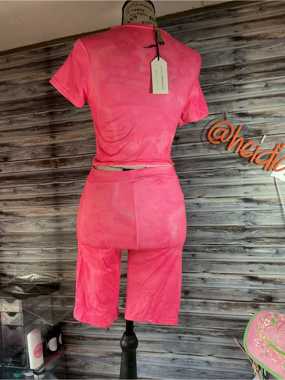 ⭐ Hot Pink Tie Dye Biker Short Lounge Set Two Piece Outfit - Thumbnail 2