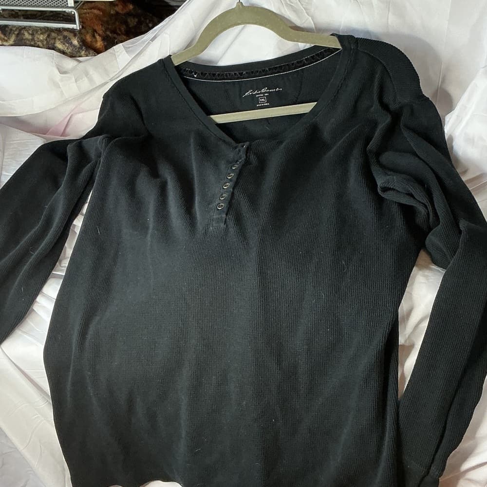 Eddie Bauer Black Long Sleeve Tee with Button Detail - Thumbnail 3