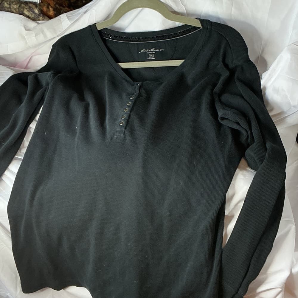 Eddie Bauer Black Long Sleeve Tee with Button Detail - Thumbnail 4