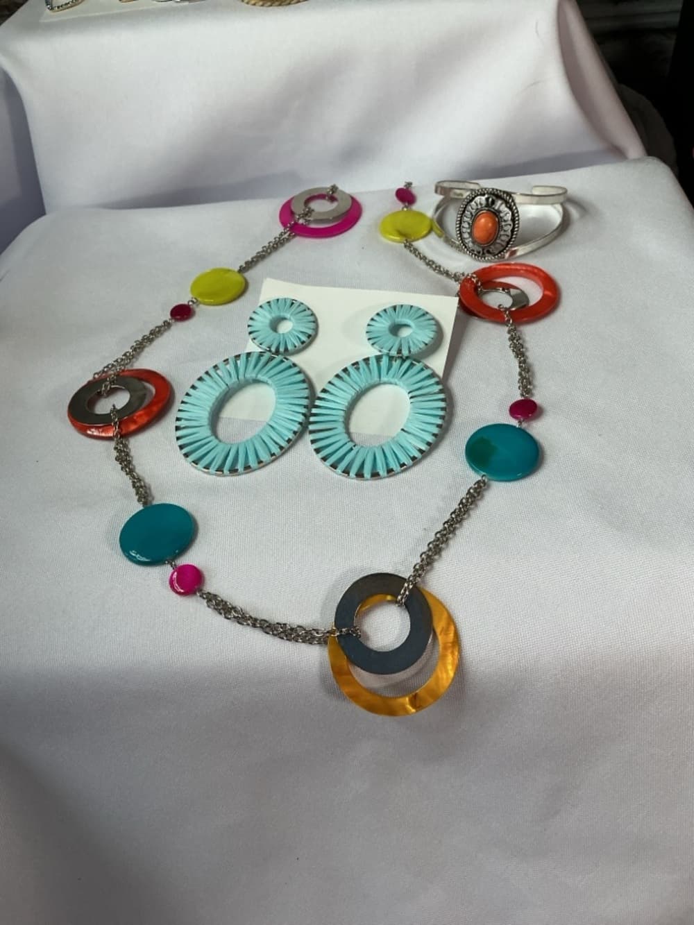 ★ Colorful Boho Jewelry Set Statement Necklace Earrings Cuff Bracelet - Thumbnail 6