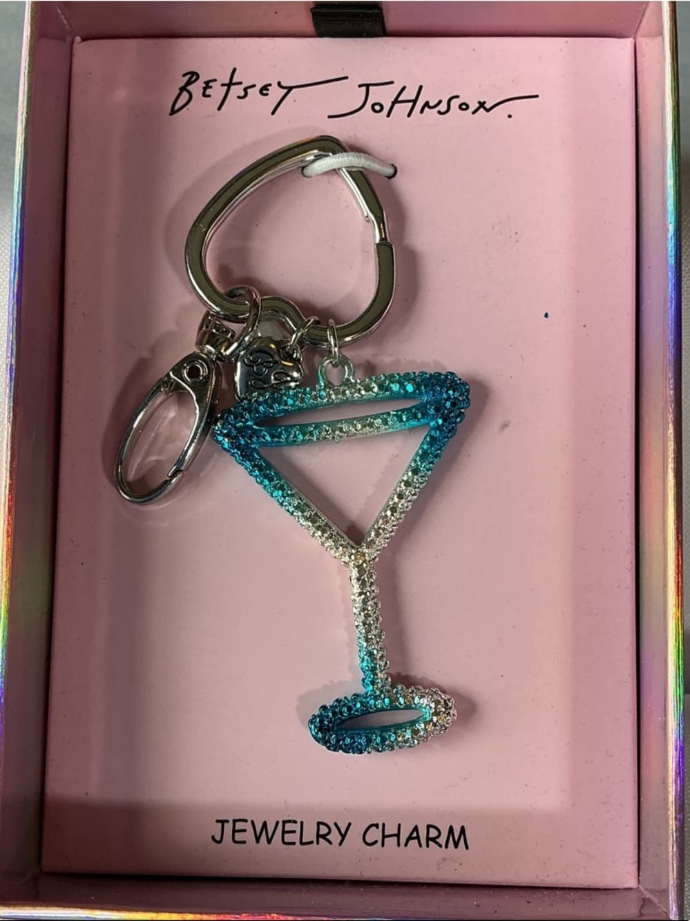 ★ Betsey Johnson Crystal Martini Glass Keychain Bag Charm Blue - Thumbnail 6
