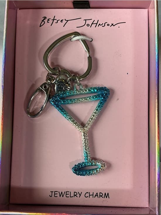★ Betsey Johnson Crystal Martini Glass Keychain Bag Charm Blue - Thumbnail 7
