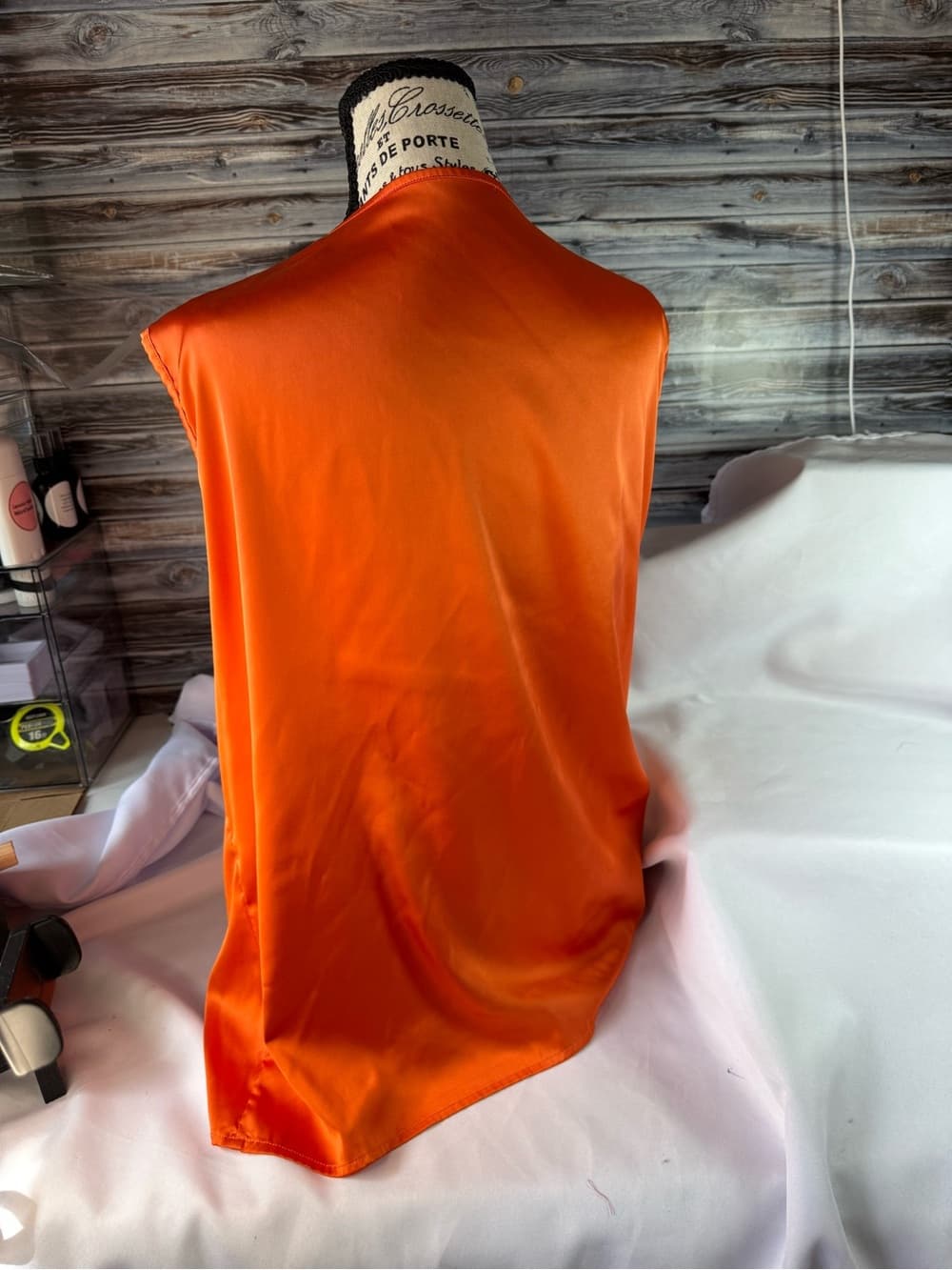 ★ Orange Sleeveless Cowl Neck Blouse Draped Career Top Size XL - Thumbnail 4