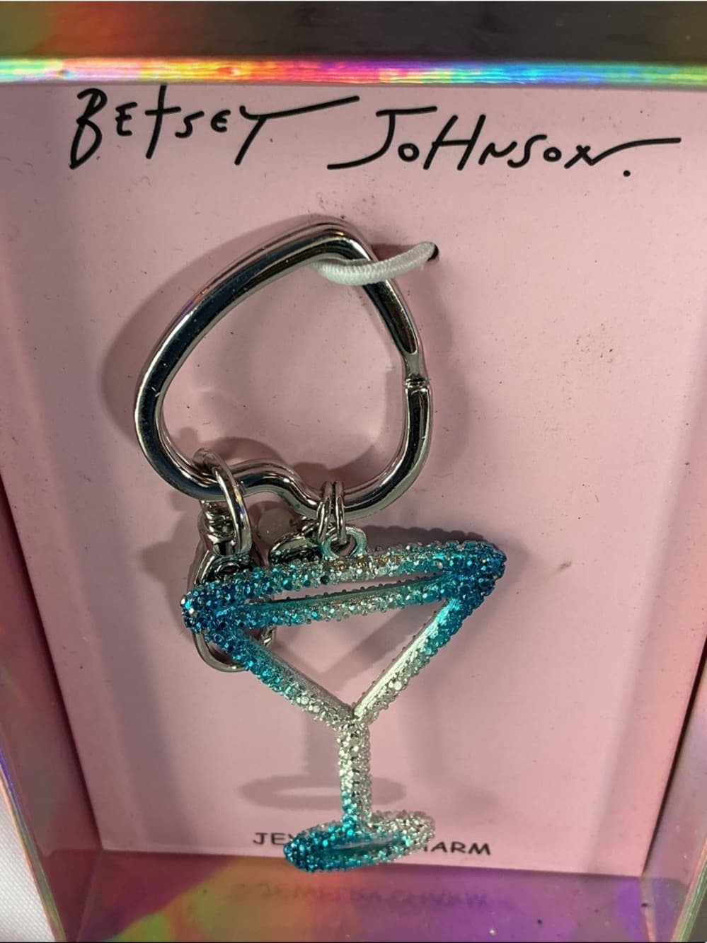 ★ Betsey Johnson Crystal Martini Glass Keychain Bag Charm Blue - Thumbnail 2