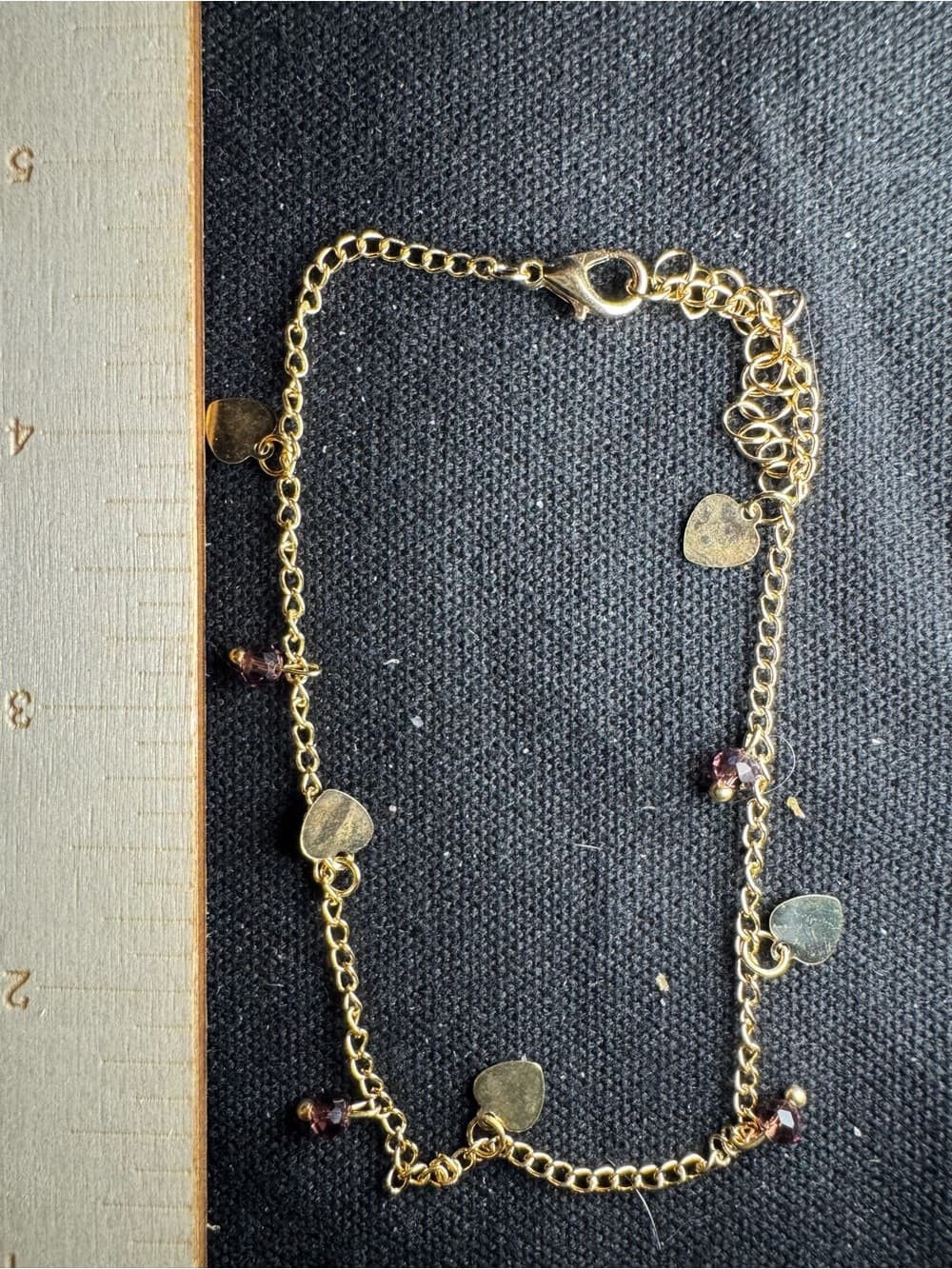 ★ Gold Tone Heart Charm Bracelet Purple Crystal Dainty Jewelry - Thumbnail 3