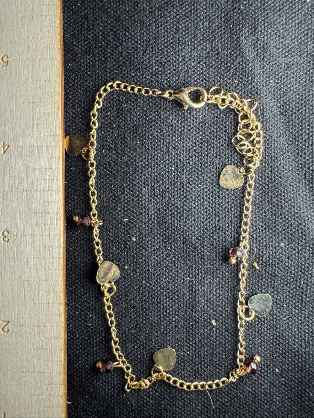★ Gold Tone Heart Charm Bracelet Purple Crystal Dainty Jewelry - Thumbnail 2
