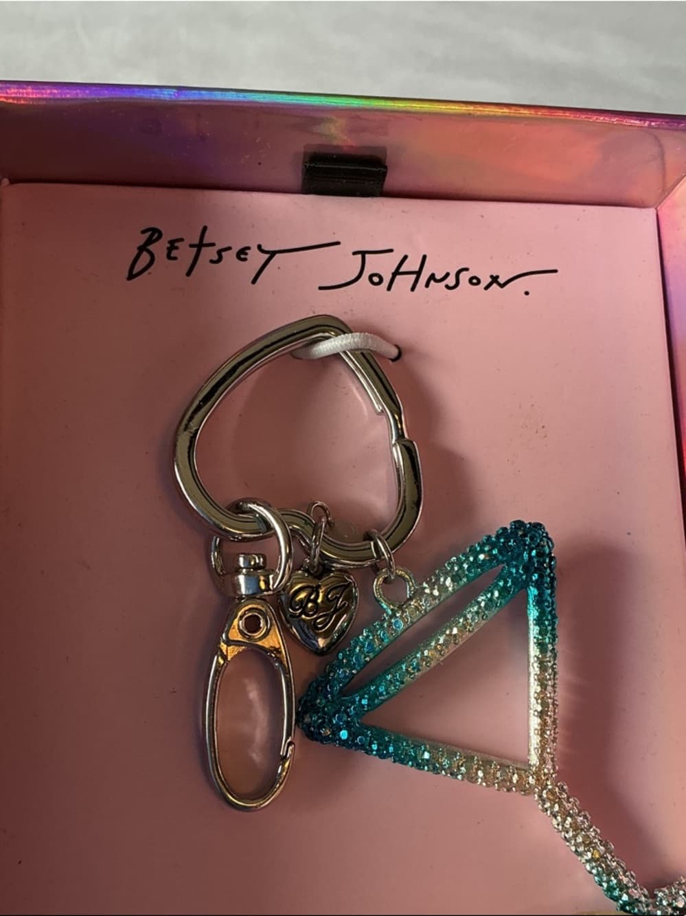 ★ Betsey Johnson Crystal Martini Glass Keychain Bag Charm Blue - Thumbnail 3