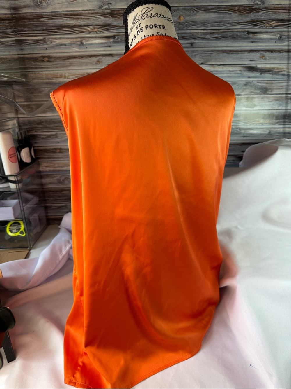 ★ Orange Sleeveless Cowl Neck Blouse Draped Career Top Size XL - Thumbnail 3