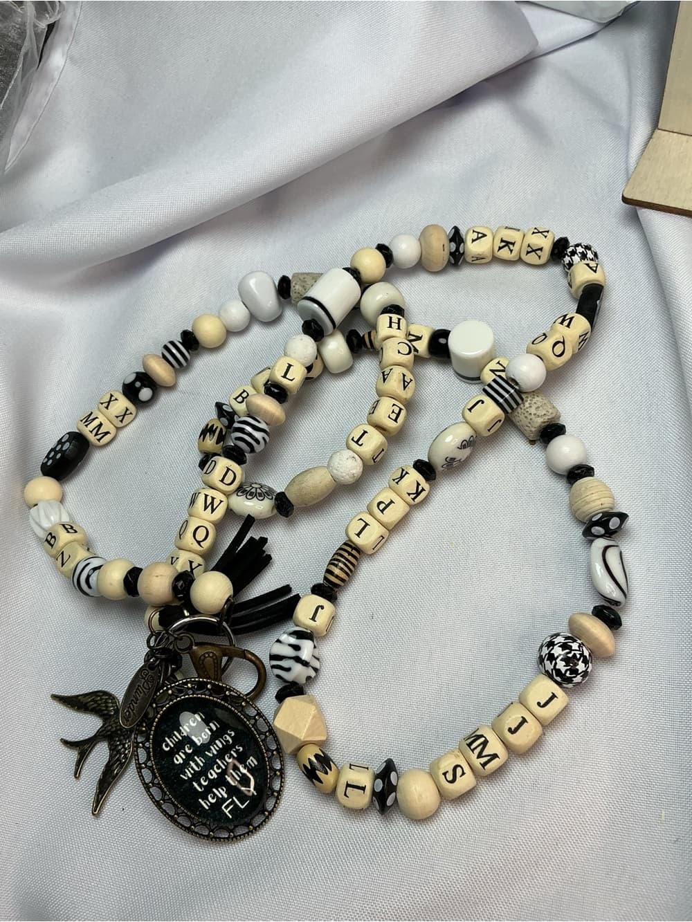 ⭐ Teacher Beaded Lanyard Necklace Boho Tassel Charm Gift