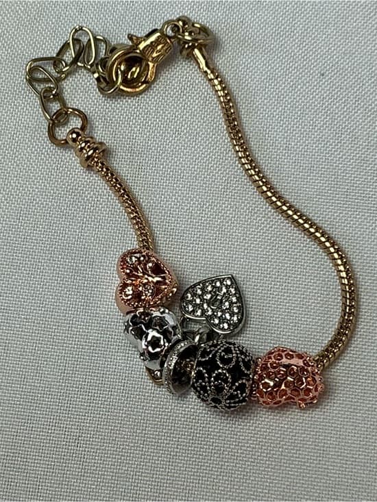 ★ Rose Gold Charm Bracelet Hearts Rhinestone European Style Beads - Thumbnail 4