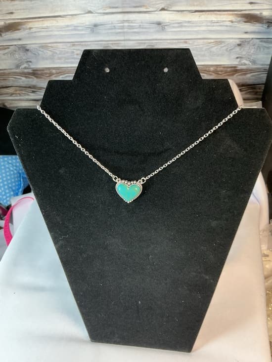 Turquoise Heart Pendant Necklace Silver Tone Dainty Chain - Thumbnail 4
